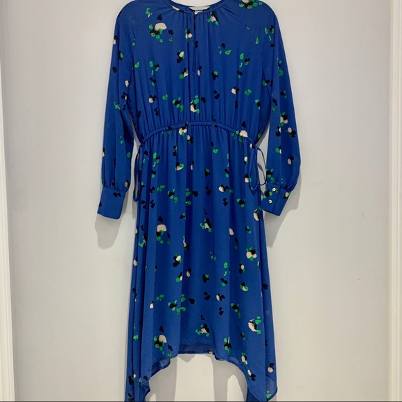 H&M | Blue Long Sleeve Floral Midi Dress